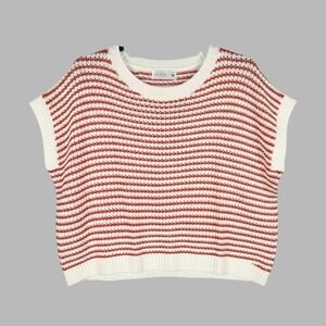 KNIT MIX Super Cute RED & WHITE STRIPES Sleeveless Sweater SUPER SOFT! sz XL